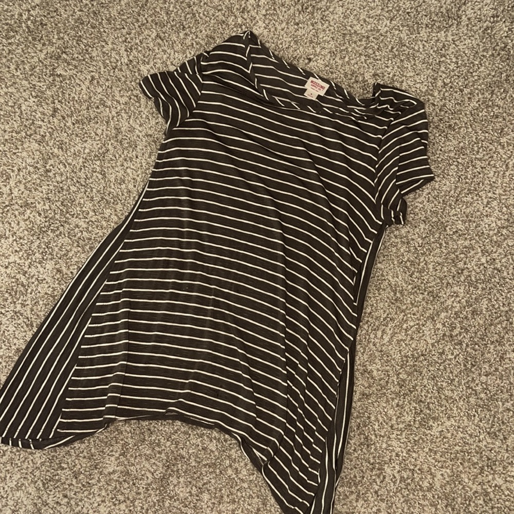 Striped blouse. Flare out on sides. Army green and white color